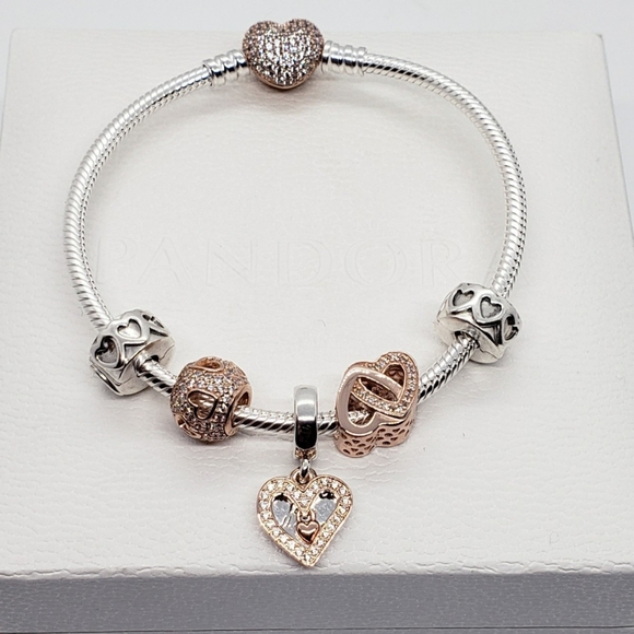 ❤️ 6pc Authentic Pandora TWO TONE LOVE BRACELET GIFT 🎁 SET - Picture 2 of 13